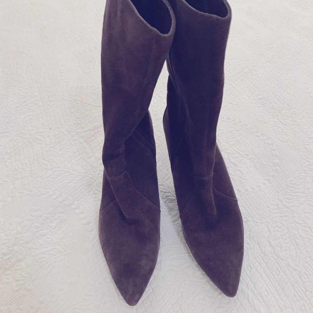 Purple suede mid calf boots